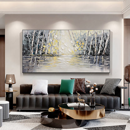 Hand Painted Oil Painting Forest Oil Painting on Canvas Living room Wall Decor Textured Wall Art Abstract Landscape Art Modern Nature Painting Custom Home Decor