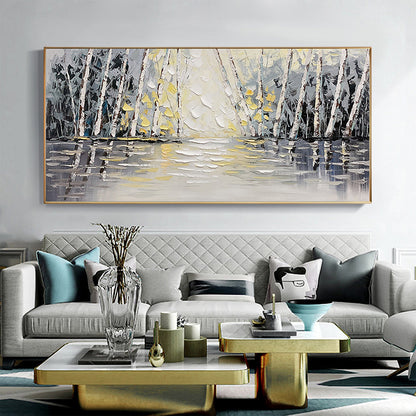 Hand Painted Oil Painting Forest Oil Painting on Canvas Living room Wall Decor Textured Wall Art Abstract Landscape Art Modern Nature Painting Custom Home Decor