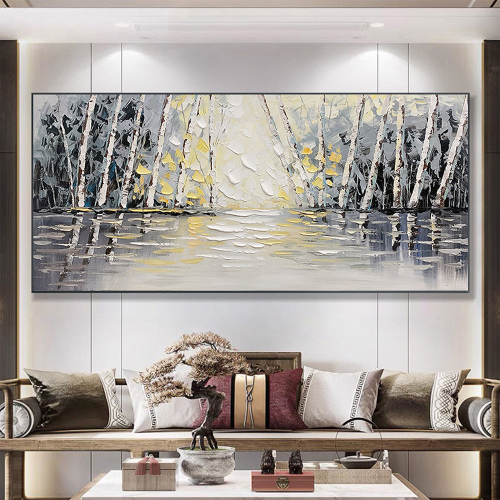 Hand Painted Oil Painting Forest Oil Painting on Canvas Living room Wall Decor Textured Wall Art Abstract Landscape Art Modern Nature Painting Custom Home Decor