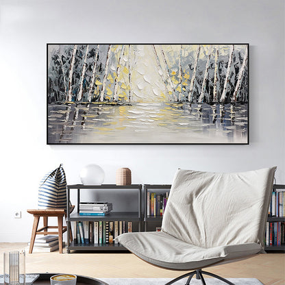 Hand Painted Oil Painting Forest Oil Painting on Canvas Living room Wall Decor Textured Wall Art Abstract Landscape Art Modern Nature Painting Custom Home Decor