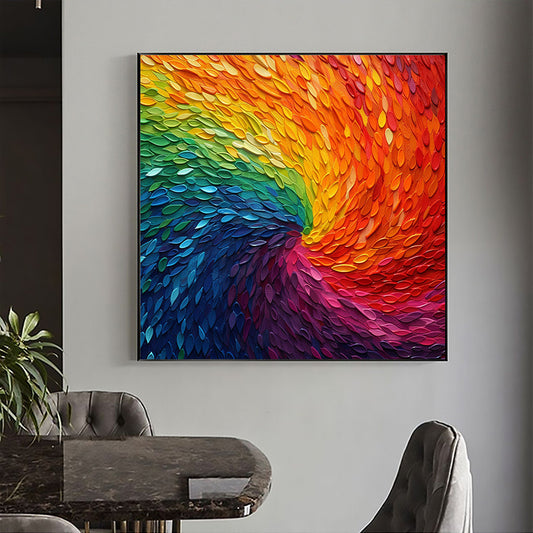 Handmade Oil Painting Original Colorful Oil Painting on Canvas Large Wall Art Abstract Textured Art Custom Rainbow Feather Painting Living room Wall Decor