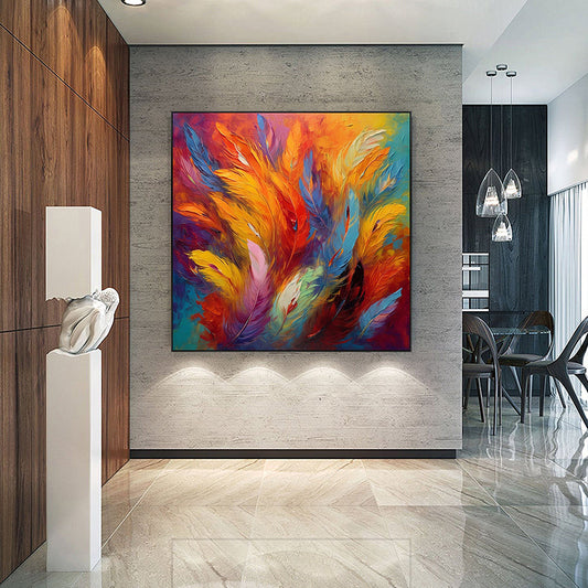 Handmade Oil Painting Original Colorful Oil Painting On Canvas Large Wall Art Abstract Colorful Feathers Painting Custom Painting Living room Home Wall Decorative Painting