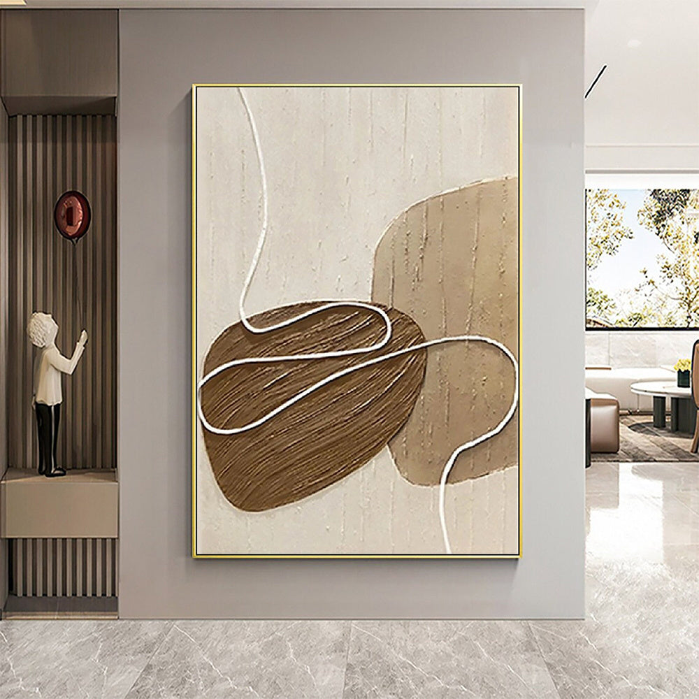 Handmade Oil Painting White and Beige Minimalist Wall Art Oversize Minimalist Painting on Canvas Neutral Textured Painting Brown Wall Decorative Painting