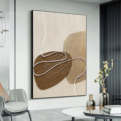 Handmade Oil Painting White and Beige Minimalist Wall Art Oversize Minimalist Painting on Canvas Neutral Textured Painting Brown Wall Decorative Painting