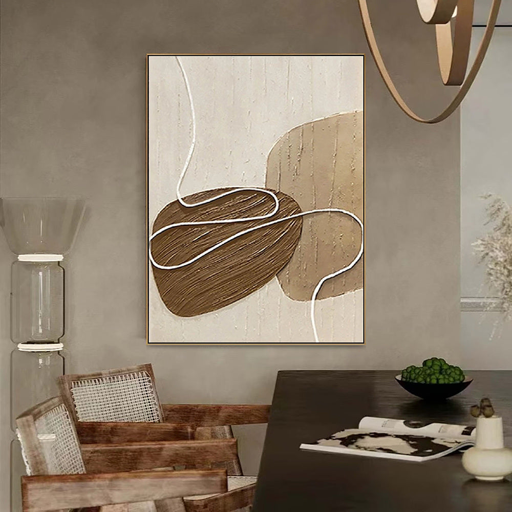 Handmade Oil Painting White and Beige Minimalist Wall Art Oversize Minimalist Painting on Canvas Neutral Textured Painting Brown Wall Decorative Painting