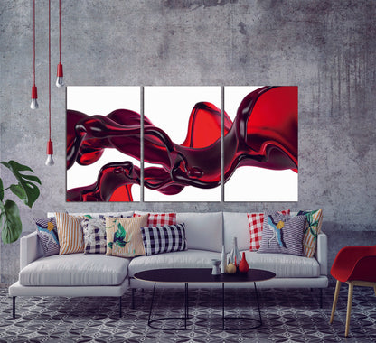 Oppidan Home "Abstrat Liquid in Red" 3 Piece Acrylic Wall Art (36"H x 72"W)