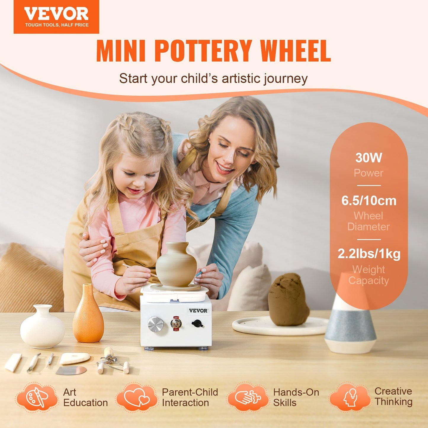 VEVOR Mini Pottery Wheel Electric Ceramic Wheel Machine 0-320RPM Speed White