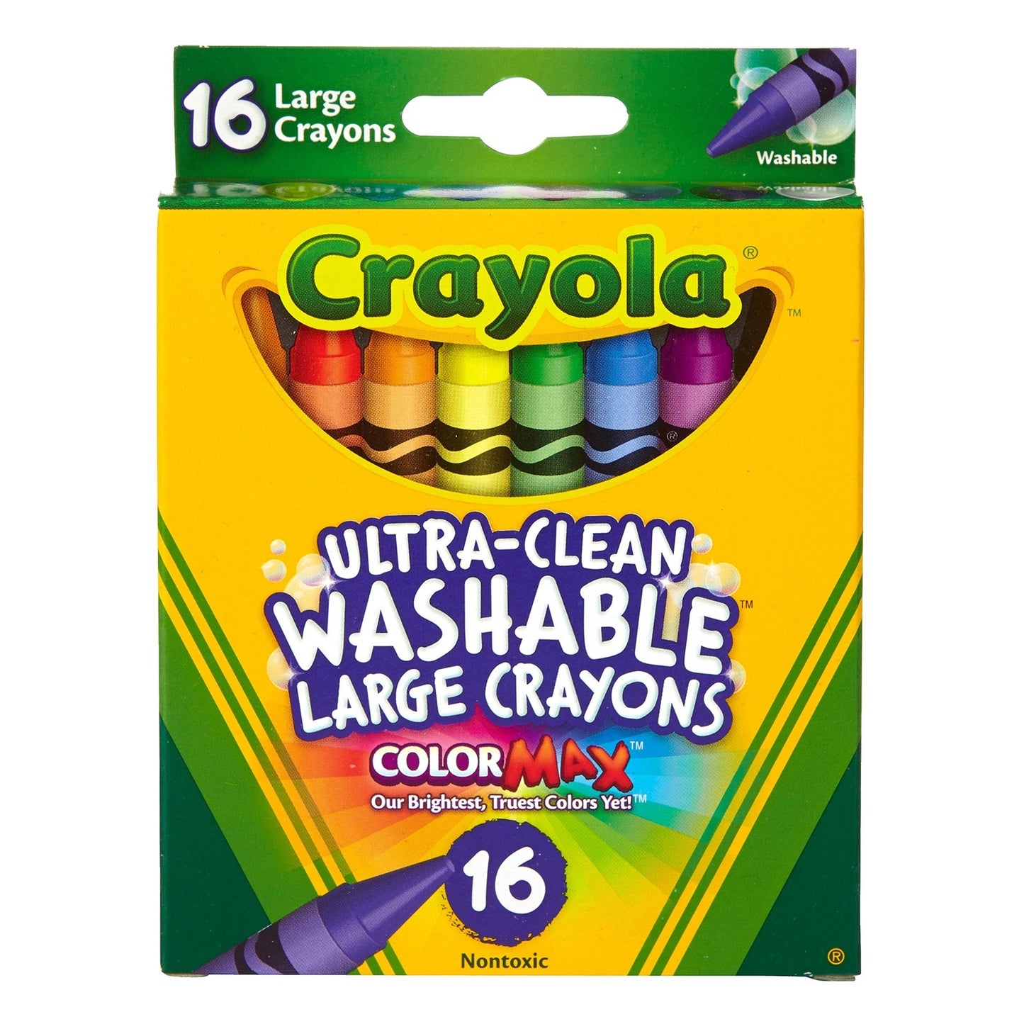 Crayola Large Washable Crayons 16 Per Pkg 1 Pack of 6 Piece