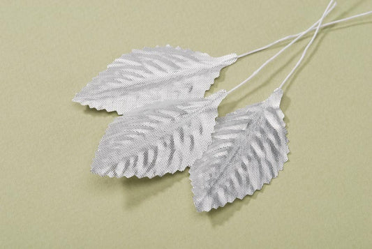 Single Rose Leaf Metallic Silver 2.5 Inches