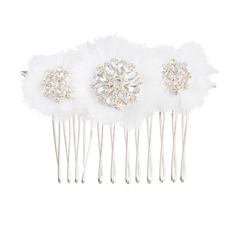 David Tutera Bridal Hair Comb Silver Rhinestone Flower Tri Cluster With Netting