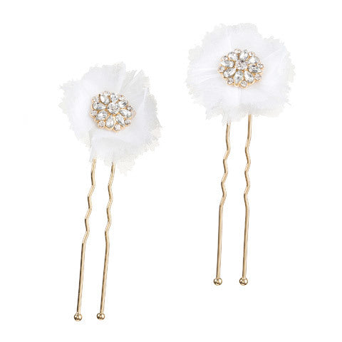 David Tutera Bridal Hair Pins Gold Flower With Rhinestones and Netting