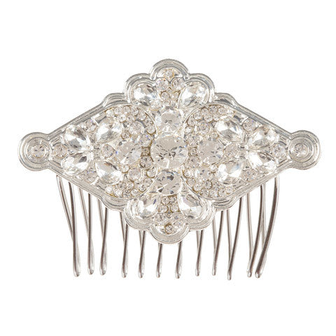 David Tutera Bridal Hair Comb Silver Metal Diamond Shaped Design With Rhinestones