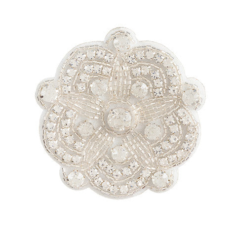 David Tutera Silver Bridal Applique Round Scallop Shape With Beading and Rhinestones