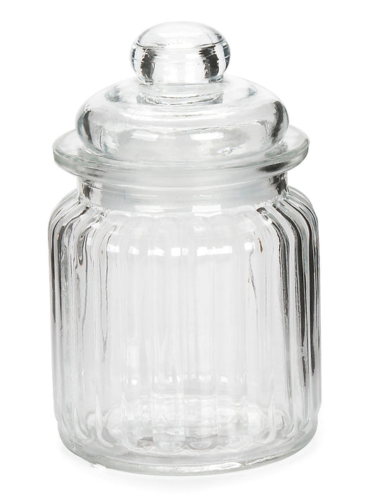 Glass Canister With Lid Ribbed Clear 3 X 4.9375 Inches