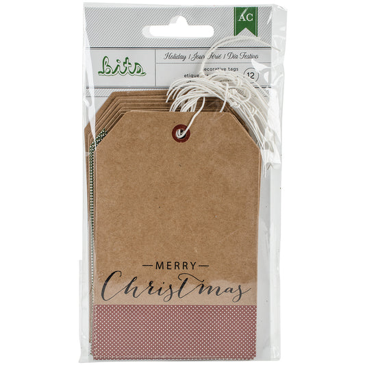 Holiday Tags 0.25 X2.875 Kraft With Gold Foil