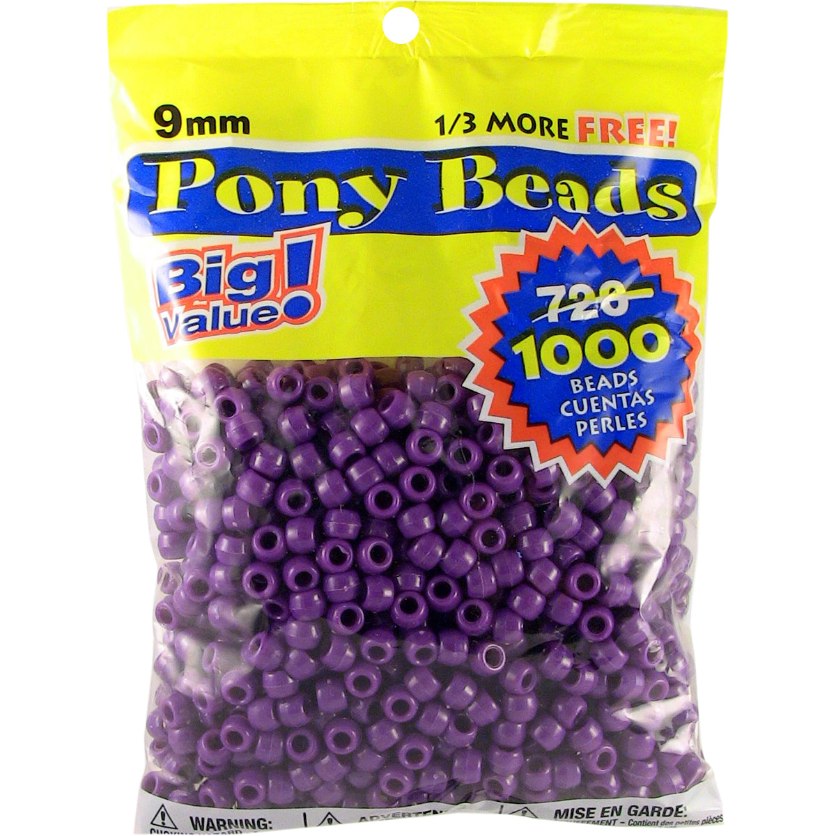 Opaque Pony Beads Purple 6mm X 9mm