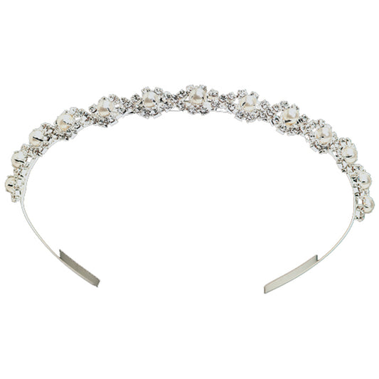 Tiara Headb and Silver Rhinestones and Pearls