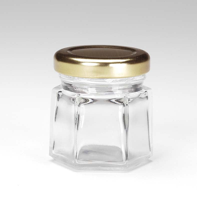 Jar With Metal Lid Clear Glass Hexagon Shape Holds 1.5 Oz