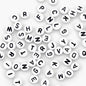 Plastic Alphabet Beads 7mm Round White With Black Letters 7mm