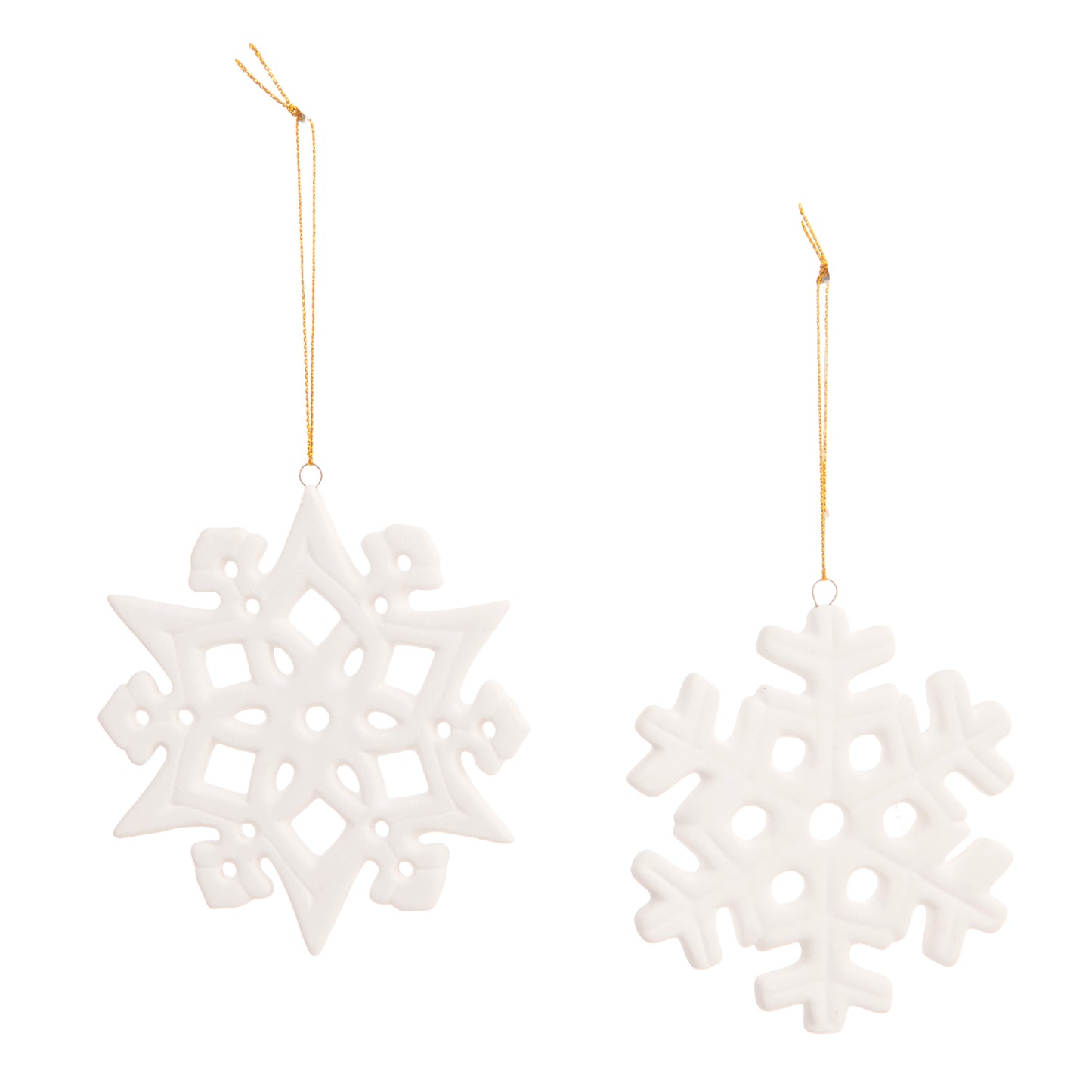 Snowflake Christmas Ornament Ceramic White 4.13 Inches 2 Assorted Styles