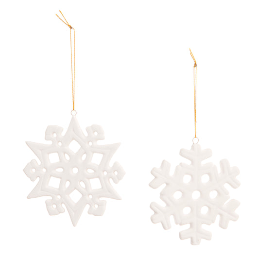 Snowflake Christmas Ornament Ceramic White 4.13 Inches 2 Assorted Styles