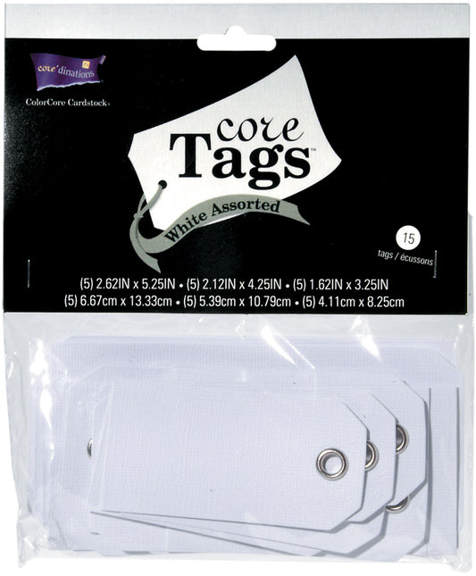 Core Tags Textured White Assorted Sizes