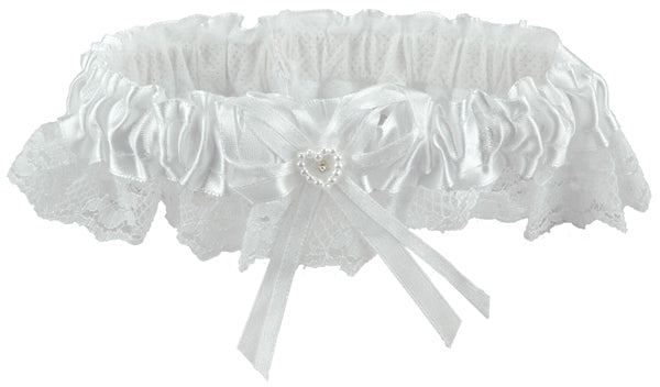 Garter Satin and Lace Trim with Heart White