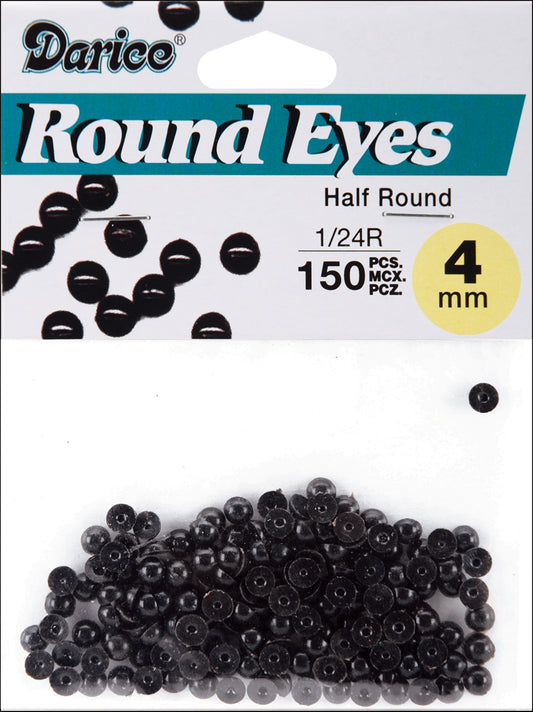 Half Round Bead Eyes Black 4mm