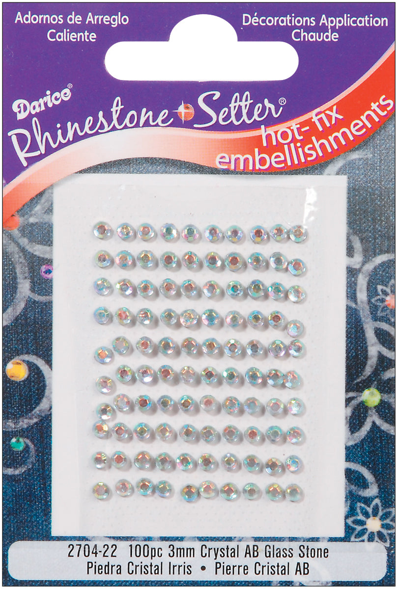 Rhinestone Setter Hot Fix Glass Stones 3 mm Crystal Ab