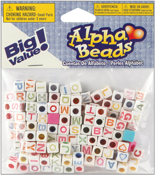 Alphabet Beads 6 mm White with Multicolor Letters