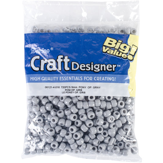 Pony Beads Opaque Gray 6mm X 9mm