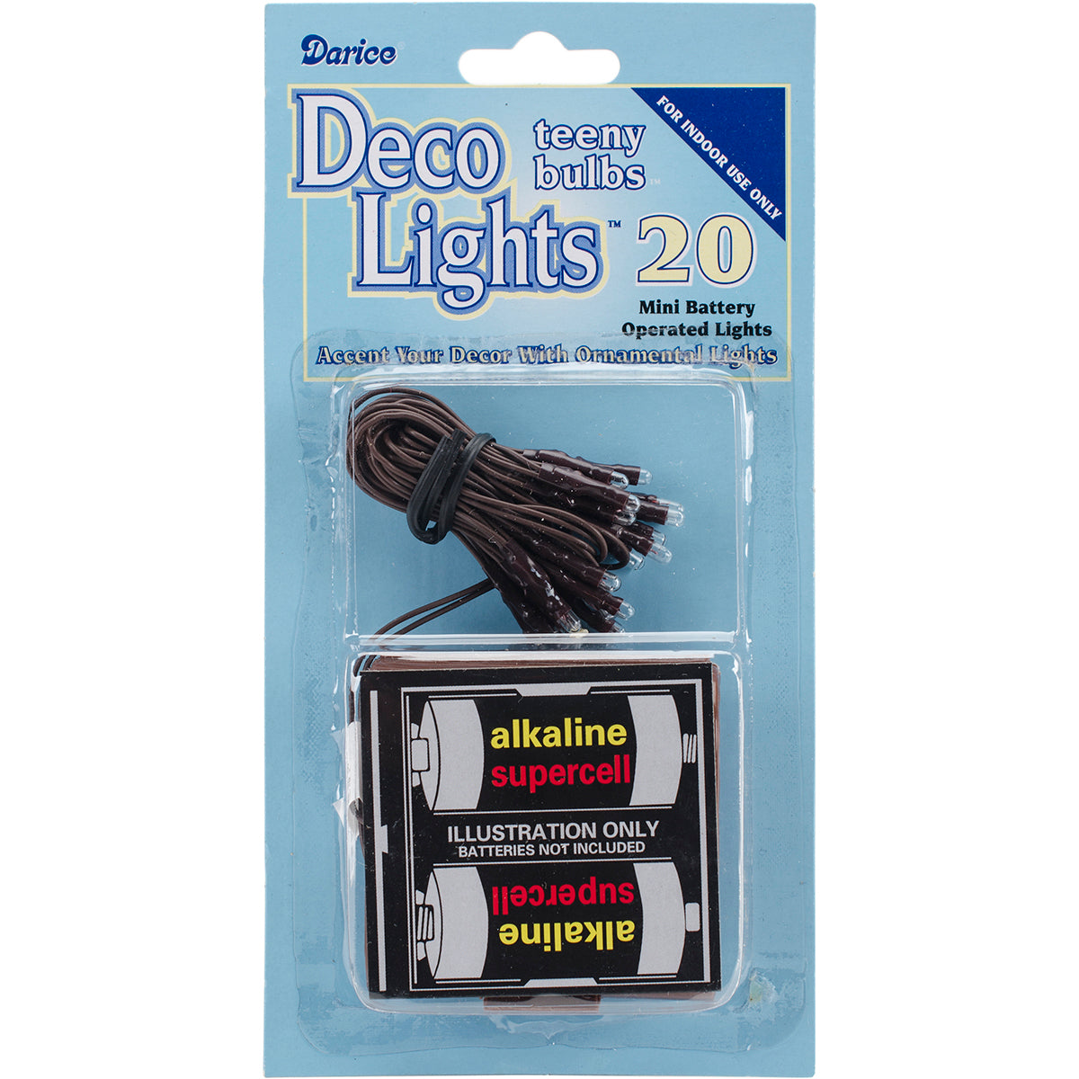 Deco Lights Battery Operated Teeny Bulbs 20 Bulbs White Lights Brown Cord