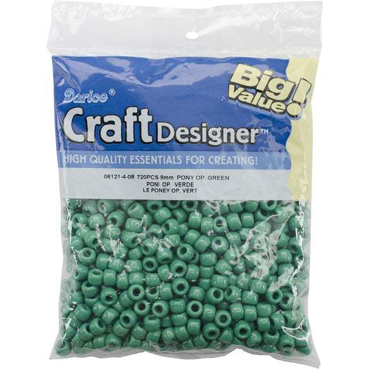 Pony Beads Opaque Green 6mm X 9mm