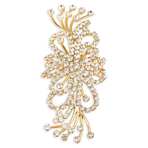 David Tutera Gold Brooch Rhinestones Spray 4 X 1.5 Inch