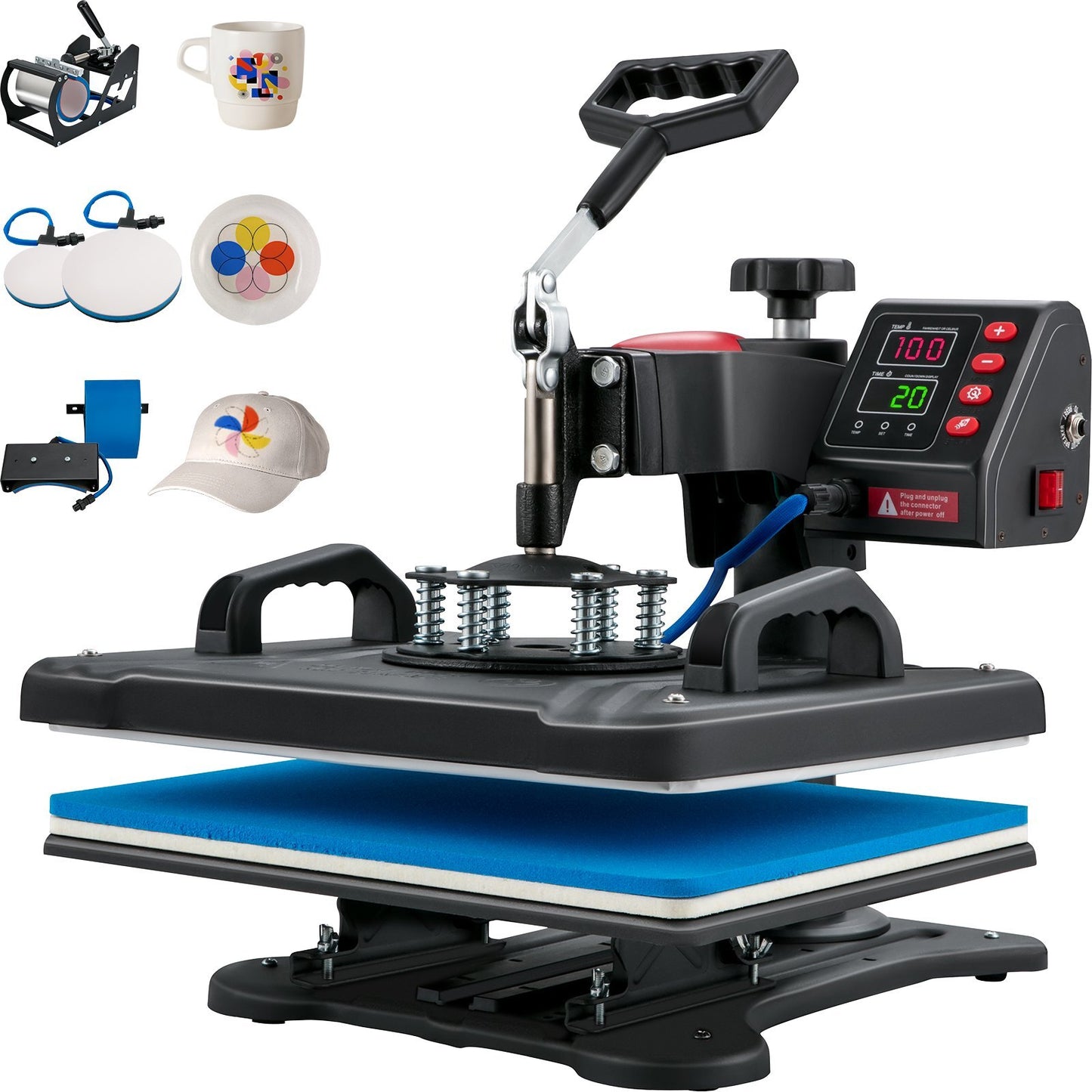 VEVOR Heat Press, 5 in 1 Heat Press Machine Machine 12x15, Clamshell Sublimation Transfer Printer Fast Heat-up, Digital Precise Temperature Control, Vinyl Heat Press for T-Shirt Plate Mug Cup, 900W