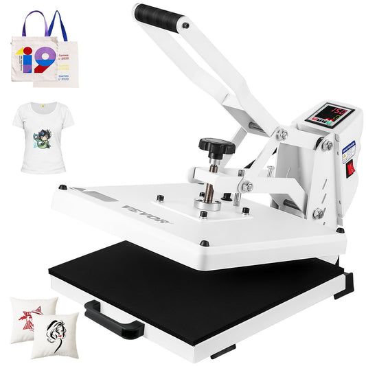 VEVOR Heat Press, Heat Press Machine for T-Shirt, Fast Heating, Power Digital Industrial Sublimation Printer for Heat Transfer Vinyl, High Pressure Heat Press 15x15, Easy to Use, White