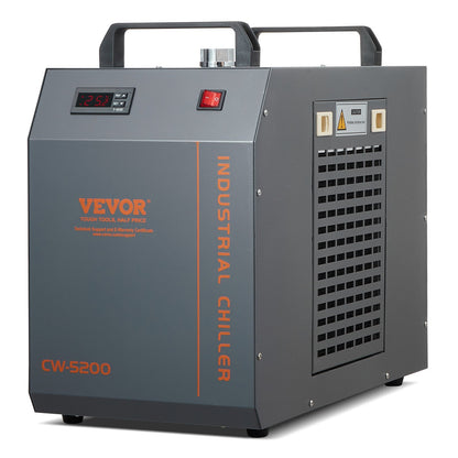 VEVOR Industrial Water Chiller, CW-5200, Industrial Water Cooler Cooling System with Built-in Compressor 7L Water Tank Capacity 13 L/min Max Flow Rate, for CO2 Laser Engraving Machine Cooling Machine