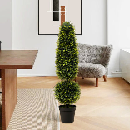 4 Feet Artificial Boxwood Topiary Tree with Natural Vines and PE Leaves-Green