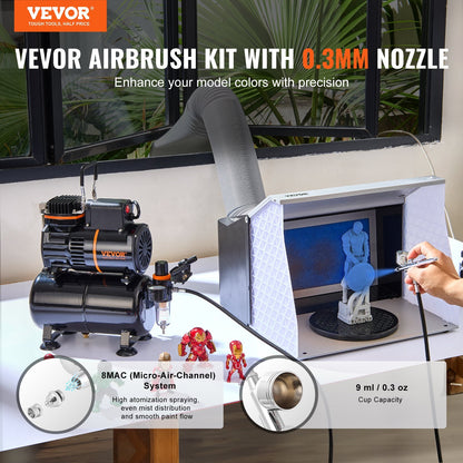 VEVOR Airbrush Kit, Dual Fan Air Tank Compressor System Kit with 3.5L Air Storage Tank, Air Brush Set with 0.3 mm Tip Airbrush, Holder, Color Mixing Wheel, Cleaning Brush Set, Art Nail Cookie Tattoo