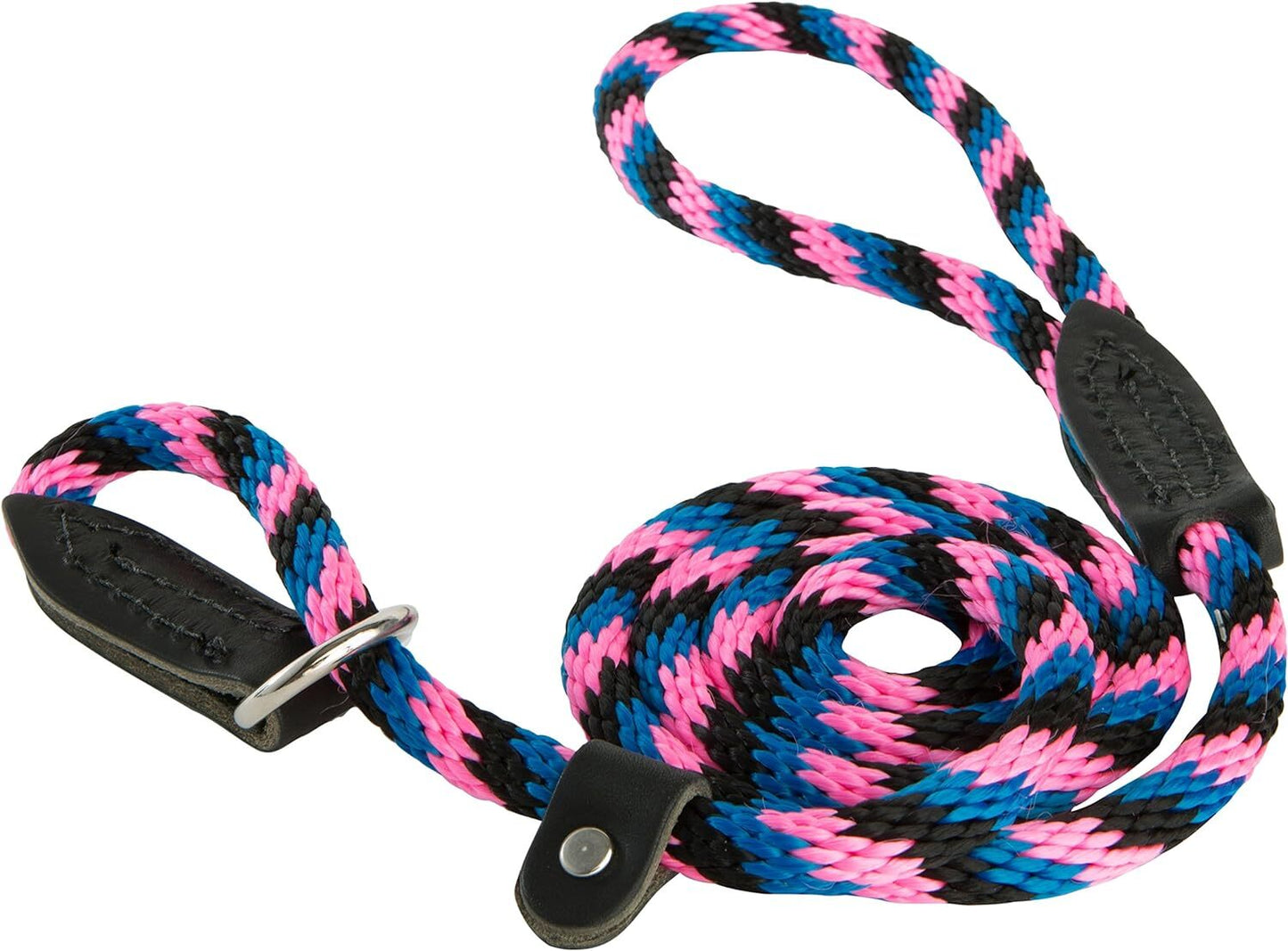 Leather Brothers British Rope Slip Lead 6 Black Blue Hot Pink