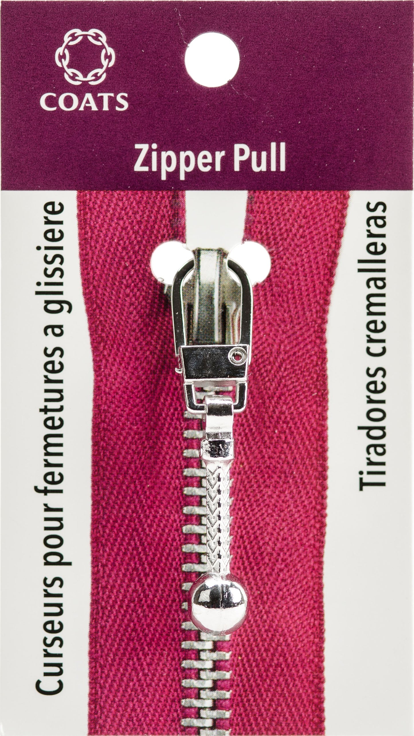 Coats Zipper Pull Silver Ball and Chain