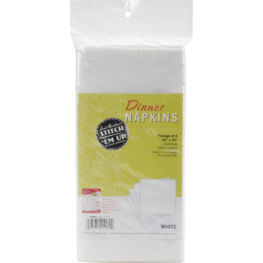 Aunt Martha's Stitch 'Em Up Dinner Napkins 20 inch X20 inch 4 Per Pkg White