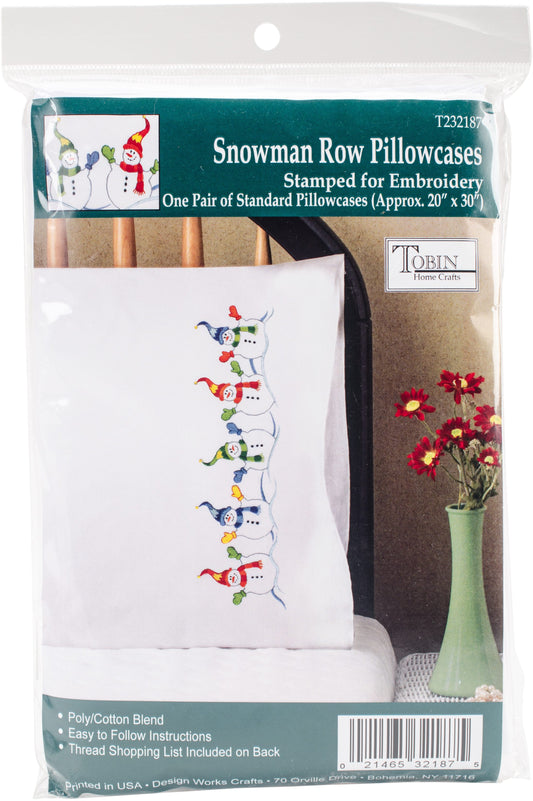 Tobin Stamped For Embroidery Pillowcase Pair 20inchesX30inchesSnowman Row