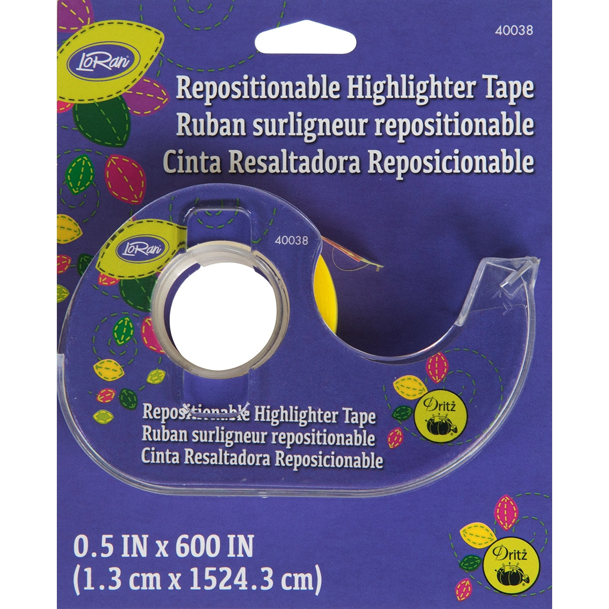 Loran Repositionable Highlighter Tape 1 per 2 inch X50 Yellow