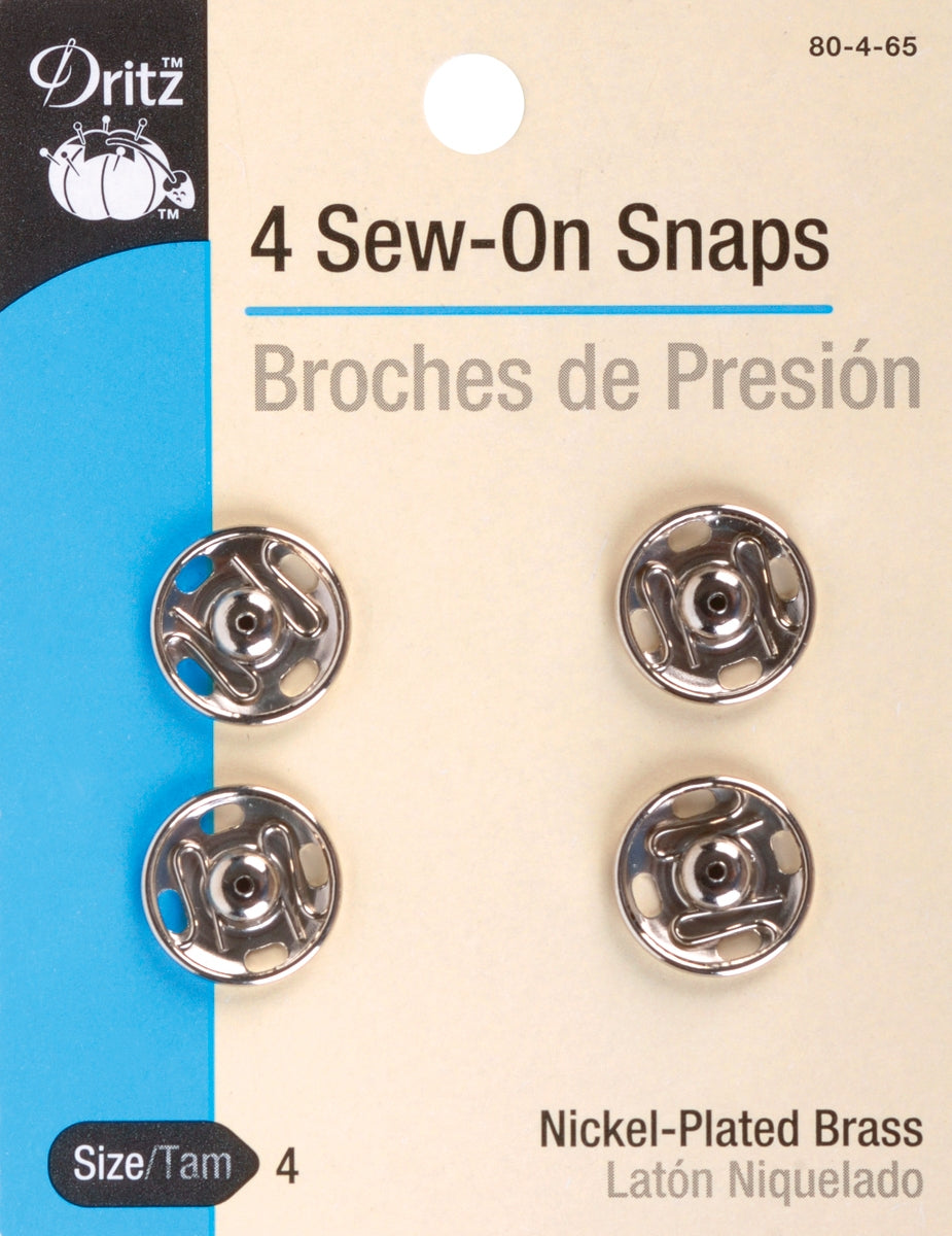 Dritz Sew-On Snaps 4 Per Pkg Nickel-Plated Brass Size 4