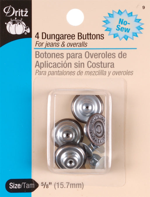 Dritz No-Sew Dungaree Buttons 5/8 inch 4 Per Pkg Copper