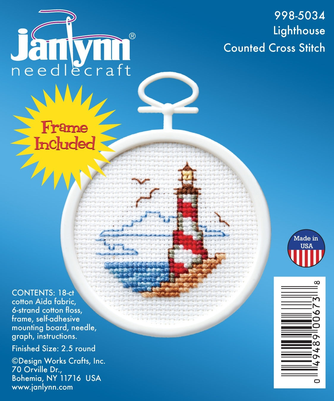 Janlynn Mini Counted Cross Stitch Kit 2.5 Round Lighthouse 18 Count inch