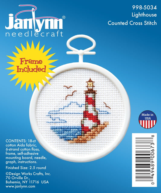 Janlynn Mini Counted Cross Stitch Kit 2.5 Round Lighthouse 18 Count inch