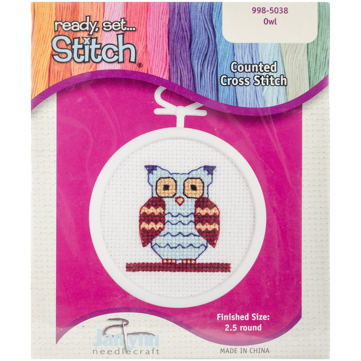 Janlynn Mini Counted Cross Stitch Kit 2.5 inch Round Owl 18 Count