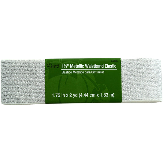 Dritz Metallic Waistb and Woven Elastic 1 3 Per 4Inch X2yd White W Per Silver